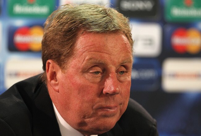 LONDON, ENGLAND - SEPTEMBER 28:  Harry Redknapp manager of Tottenham speaks to the media at a press conference at White Hart Lane on September 28, 2010 in London, England.  (Photo by Hamish Blair/Getty Images)