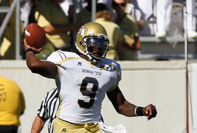 ATLANTA - OCTOBER 09:  Joshua Nesbitt #9 of the Georgia Tech Yellow Jackets against the Virginia Cavaliers at Bobby Dodd Stadium on October 9, 2010 in Atlanta, Georgia.  (Photo by Kevin C. Cox/Getty Images)