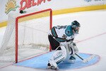 ANAHEIM, CA - SEPTEMBER 22:  Antero Niittymaki #30 of the San Jose Sharks warms up before the game against the Anaheim Ducks at Honda Center on September 22, 2010 in Anaheim, California.  (Photo by Harry How/Getty Images)