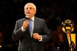 LOS ANGELES, CA - OCTOBER 26:  Commissioner David Stern speaks to the crowd prior to presenting the 2009-2010 Championship Rings to the Los Angeles Lakers at Staples Center on October 26, 2010 in Los Angeles, California. NOTE TO USER: User expressly acknowledges and agrees that, by downloading and or using this photograph, User is consenting to the terms and conditions of the Getty Images License Agreement.  (Photo by Jeff Gross/Getty Images)