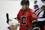 CALGARY, AB - APRIL 27: Jarome Iginla #12 of the Calgary Flames leaves the ice after the Flames 4 - 1 loss to the Chicago Blackhawks in Game Six of the Western Conference Quarterfinals of the 2009 Stanley Cup Playoffs on April 27, 2009 at the Pengrowth Saddledome in Calgary, Alberta, Canada. (Photo by Mike Ridewood/Getty Images)