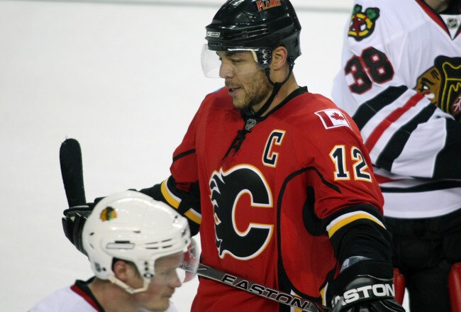 CALGARY, AB - APRIL 27: Jarome Iginla #12 of the Calgary Flames leaves the ice after the Flames 4 - 1 loss to the Chicago Blackhawks in Game Six of the Western Conference Quarterfinals of the 2009 Stanley Cup Playoffs on April 27, 2009 at the Pengrowth Saddledome in Calgary, Alberta, Canada. (Photo by Mike Ridewood/Getty Images)
