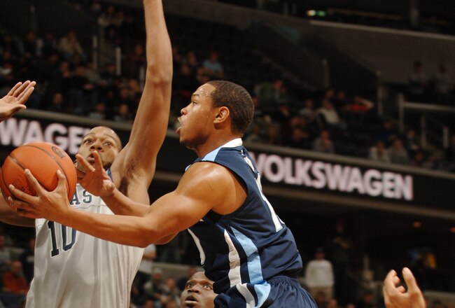 WASHINGTON - FEBRUARY 06:  Corey Fisher #10 of the Villanova Wildcats drives to the basket during a college basketball game against the Georgetown Hoyas on February 6, 2010 at the Verizon Center in Washington DC.  (Photo by Mitchell Layton/Getty Images)