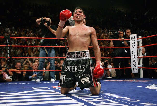 LAS VEGAS - JULY 26:  Antonio Margarito celebrates his 11th-round TKO victory over Miguel Cotto to win the WBA welterweight championship at the MGM Grand Garden Arena July 26, 2008 in Las Vegas, Nevada.  (Photo by Ethan Miller/Getty Images)