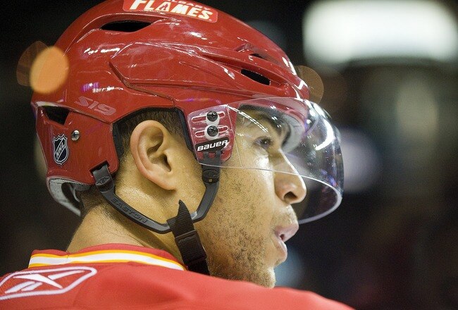 EDMONTON, CANADA - OCTOBER 16:  Calgary Flames right wing Jarome Iginla #12 concentrates against the Edmonton Oilers at the Scotiabank Saddledome  on October 16, 2010 in Calgary, Alberta, Canada.  The Flames beat the Oilers 5-3.  (Photo by Dylan Lynch/Getty Images)