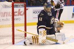 ST. LOUIS - OCTOBER 22: Jaroslav Halak #41 of the St. Louis Blues makes a save against the Chicago Blackhawks at the Scottrade Center on October 22, 2010 in St. Louis, Missouri.  (Photo by Dilip Vishwanat/Getty Images)