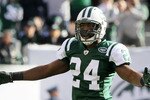 EAST RUTHERFORD, NJ - OCTOBER 31:  Darrelle Revis #24 of the New York Jets reacts against the Green Bay Packers on October 31, 2010 at the New Meadowlands Stadium in East Rutherford, New Jersey.  (Photo by Jim McIsaac/Getty Images)