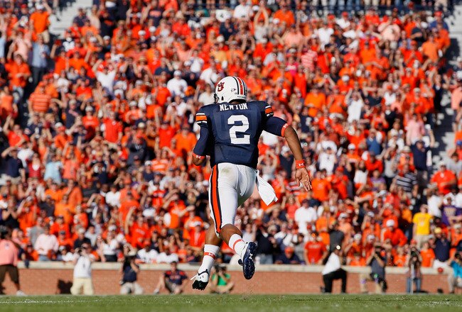 AUBURN, AL - OCTOBER 23:  Quarterback Cameron Newton #2 of the Auburn Tigers rushes upfield against the LSU Tigers at Jordan-Hare Stadium on October 23, 2010 in Auburn, Alabama.  (Photo by Kevin C. Cox/Getty Images)