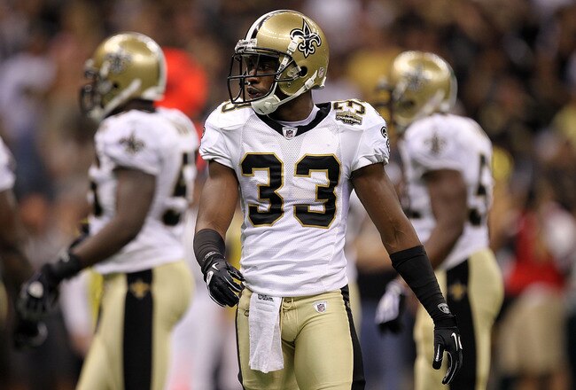 NEW ORLEANS - SEPTEMBER 09:  Jabari Greer #33 of the New Orleans Saints at Louisiana Superdome on September 9, 2010 in New Orleans, Louisiana.  (Photo by Ronald Martinez/Getty Images)