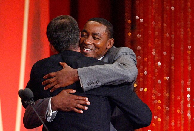 SPRINGFIELD, MA - SEPTEMBER 11:  Isiah Thomas presents John Stockton to the Naismith Memorial Basketball Hall of Fame during an induction ceremony on September 11, 2009 in Springfield, Massachusetts. NOTE TO USER: User expressly acknowledges and agrees that, by downloading and or using this Photograph, user is consenting to the terms and conditions of the Getty Images License Agreement.  (Photo by Jim Rogash/Getty Images)