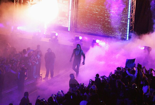 SYDNEY, AUSTRALIA - JUNE 15. The Undertaker enters the arena during WWE Smackdown at Acer Arena on June 15, 2008 in Sydney, Australia.  (Photo by Gaye Gerard/Getty Images)