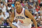 PHILADELPHIA - OCTOBER 27: Evan Turner #12 of the Philadelphia 76ers in action during the game against the Miami Heat at the Wells Fargo Center on October 27, 2010 in Philadelphia, Pennsylvania. NOTE TO USER: User expressly acknowledges and agrees that, by downloading and or using this photograph, User is consenting to the terms and conditions of the Getty Images License Agreement. (Photo by Drew Hallowell/Getty Images)