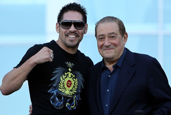 ARLINGTON, TX - MARCH 12:  Boxer Antonio Margarito of Mexico and promoter Bob Arum pose in front of Cowboys Stadium before the weigh-in for the WBO welterweight title fight between Manny Pacquiao of the Philippines and Joshua Clottey of Ghana on March 12, 2010 in Arlington, Texas.  Pacquiao and Clottey will fight March 13, 2010 in Cowboys Stadium.  (Photo by Jed Jacobsohn/Getty Images)