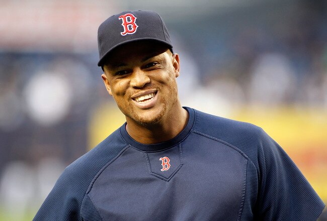 NEW YORK - SEPTEMBER 26:  Adrian Beltre #29 of the Boston Red Sox looks on during warm-ups prior to the start of the game against the New York Yankees on September 26, 2010 at Yankee Stadium in the Bronx borough of New York City.  (Photo by Mike Stobe/Getty Images)