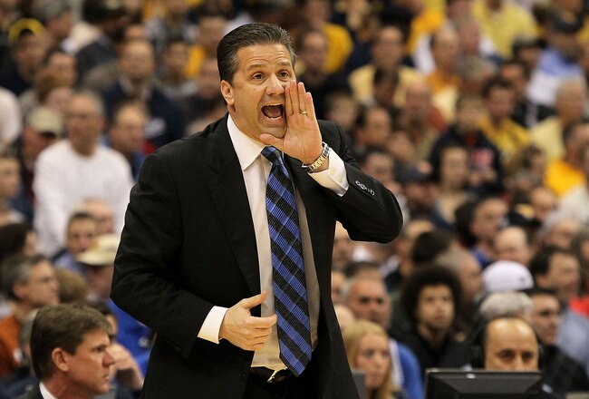SYRACUSE, NY - MARCH 27:  Head coach John Calipari of the Kentucky Wildcats reacts against the West Virginia Mountaineers during the east regional final of the 2010 NCAA men's basketball tournament at the Carrier Dome on March 27, 2010 in Syracuse, New York.  (Photo by Jim McIsaac/Getty Images)