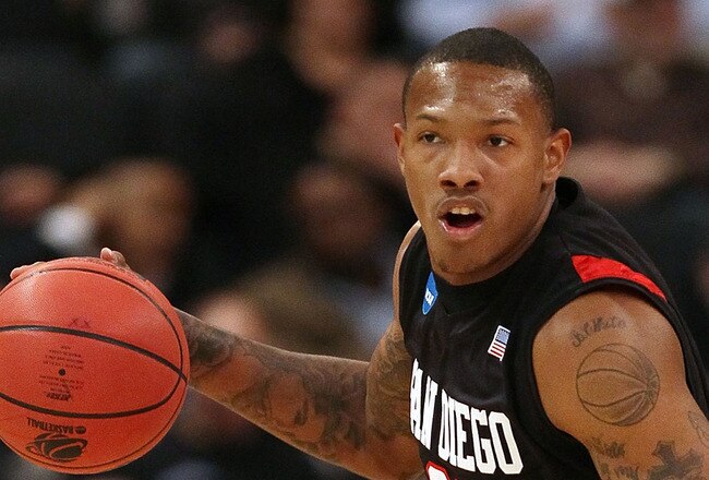 PROVIDENCE, RI - MARCH 18:  Billy White #32 of the San Diego State Aztecs heads down the court in the first half against the Tennessee Volunteers during the first round of the 2010 NCAA men's basketball tournament on March 18, 2010 at the Dunkin Donuts Arena in Providence, Rhode Island.  (Photo by Elsa/Getty Images)