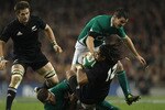 DUBLIN, IRELAND - NOVEMBER 20:  Ma'a Nonu of the All Blacks is tackled during the Test match between Ireland and the New Zealand All Blacks at Aviva Stadium on November 20, 2010 in Dublin, Ireland.  (Photo by Phil Walter/Getty Images)