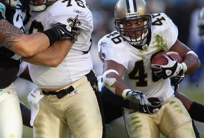 CHARLOTTE, NC - NOVEMBER 07:  Ladell Betts #46 of the New Orleans Saints against the Carolina Panthers during their game at Bank of America Stadium on November 7, 2010 in Charlotte, North Carolina.  (Photo by Streeter Lecka/Getty Images)