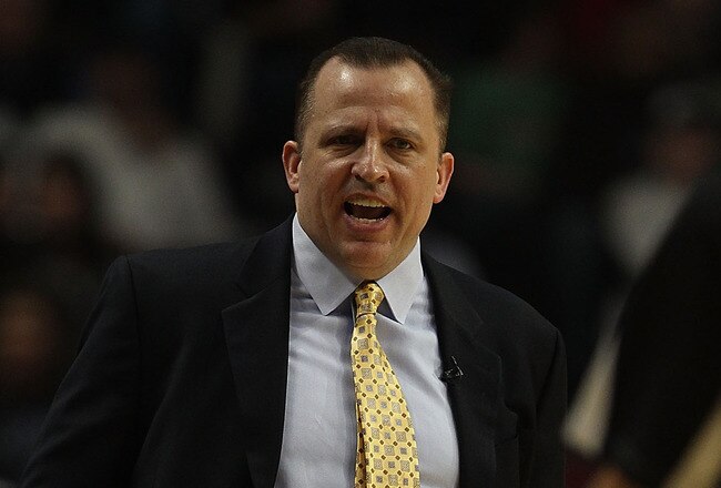 CHICAGO - NOVEMBER 04: Head coach Tom Thibodeau of the Chicago Bulls yells at a referee during a game against the New York Knicks at the United Center on November 4, 2010 in Chicago, Illinois. NOTE TO USER: User expressly acknowledges and agrees that, by downloading and/or using this Photograph, User is consenting to the terms and conditions of the Getty Images License Agreement. (Photo by Jonathan Daniel/Getty Images)