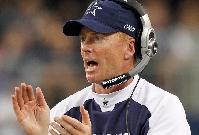 ARLINGTON, TX - NOVEMBER 21:  Head coach Jason Garrett of the Dallas Cowboys leads his team against the Detroit Lions late in the fourth quarter at Cowboys Stadium on November 21, 2010 in Arlington, Texas.  The Cowboys beat the Lions 35-19.  (Photo by Tom Pennington/Getty Images)