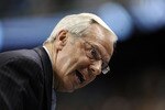 GREENSBORO, NC - MARCH 11:  Roy Williams, head coach of the University of the North Carolina Tarheels coaches in their first round game against the Georgia Tech Yellow Jackets in the 2010 ACC Men's Basketball Tournament at the Greensboro Coliseum on March 11, 2010 in Greensboro, North Carolina.  (Photo by Jeff Zelevansky/Getty Images)