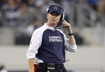 ARLINGTON, TX - NOVEMBER 21: Dallas Cowboys interim head coach Jason Garrett watches the action during the game at Dallas Stadium on November 21, 2010 in Arlington, Texas. The Cowboys defeated the Lions 35-19. (Photo by Leon Halip/Getty Images)