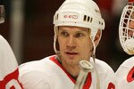 CHICAGO - FEBRUARY 27:  Goalie Doninik Hasek #39 (R) and Nicklas Lindstrom #5 of the Detroit Red Wings are seen on ice after their 4-1 win against the Chicago Blackhawks February 27, 2007 at the United Center in Chicago, Illinois.  (Photo by Jonathan Daniel/Getty Images)