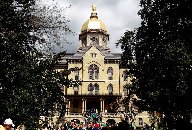 SOUTH BEND, IN - SEPTEMBER 04: The 'Golden Dome' is seen on the campus of Notre Dame University before a game between the Notre Dame Fighting Irish and the Purdue Boilermakers at Notre Dame Stadium on September 4, 2010 in South Bend, Indiana. (Photo by Jonathan Daniel/Getty Images)