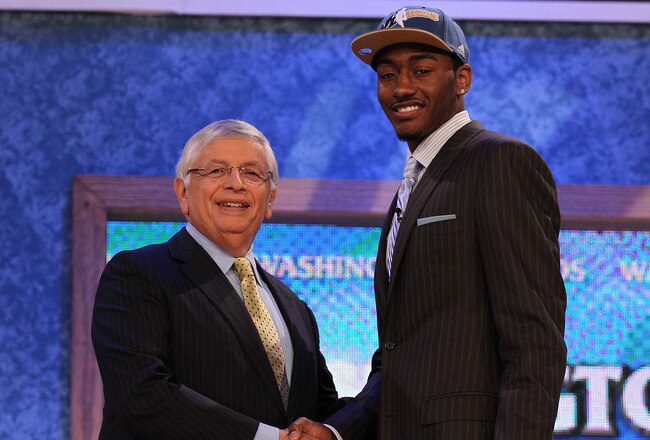 NEW YORK - JUNE 24:  John Wall of Kentucky stands with NBA Commisioner David Stern after being drafted with the first pick by the Washington Wizards at Madison Square Garden on June 24, 2010 in New York City.  NOTE TO USER: User expressly acknowledges and agrees that, by downloading and or using this photograph, User is consenting to the terms and conditions of the Getty Images License Agreement. (Photo by Al Bello/Getty Images)