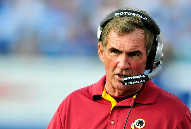 NASHVILLE, TN - NOVEMBER 21:  Coach Mike Shanahan of the Washington Redskins watches his team against the Tennessee Titans at LP Field on November 21, 2010 in Nashville, Tennessee. The Redskins won 19-16 in overtime.  (Photo by Grant Halverson/Getty Images)