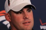 LONDON, ENGLAND - OCTOBER 29:  Head coach of the Denver Broncos Josh McDaniels speaks to the media during a press conference prior to the start of a team training session at The Brit Oval on October 29, 2010 in London, England. The Denver Broncos will play the San Francisco 49ers at Wembley Stadium on October 31.  (Photo by Chris McGrath/Getty Images)
