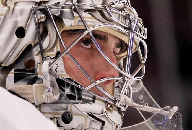 NEW YORK, NY - NOVEMBER 29: Marc -Andre Fleury #29 of the Pittsburgh Penguins waits for play to resume against the New York Rangers during their game on November 29, 2010 at Madison Square Garden in New York City.  (Photo by Chris McGrath/Getty Images)