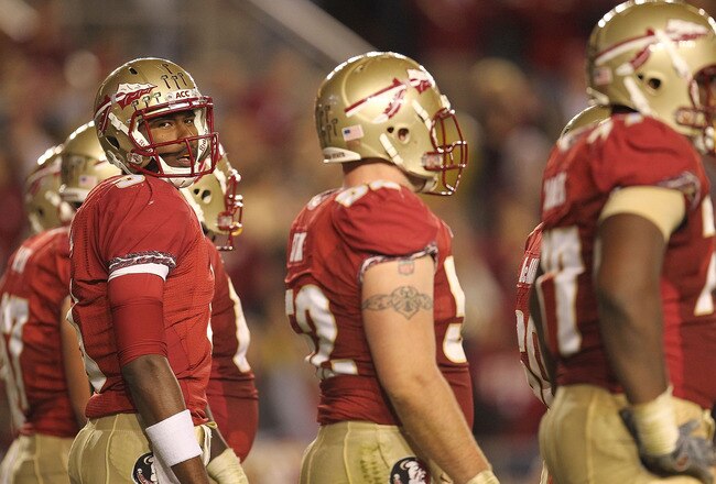 TALLAHASSEE, FL - NOVEMBER 27:  E.J. Manuel #3 of the Florida State Seminoles looks for a play from the sidelines during a game against the Florida Gators at Doak Campbell Stadium on November 27, 2010 in Tallahassee, Florida.  (Photo by Mike Ehrmann/Getty Images)