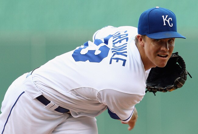 KANSAS CITY, MO - JULY 26:  Starting pitcher Zack Greinke #23 of the Kansas City Royals warms-up prior to the start of the game against the Minnesota Twins on July 26, 2010 at Kauffman Stadium in Kansas City, Missouri.  (Photo by Jamie Squire/Getty Images)