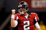 NEW ORLEANS - SEPTEMBER 26:  Matt Ryan #2 of the Atlanta Falcons celebrates after throwing a touchdown pass against the New Orleans Saints at the Louisiana Superdome on September 26, 2010 in New Orleans, Louisiana.  The Falcons defeated the Saints 27-24.  (Photo by Chris Graythen/Getty Images)