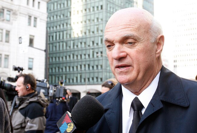MONTREAL, CANADA - NOVEMBER 29:  New Jersey Devils General Manager Lou Lamoriello gives an interview to members of the media prior to the memorial service for former NHL coach Pat Burns at the Mary, Queen of the World Cathedral on November 29, 2010 in Montreal, Quebec, Canada.  (Photo by Richard Wolowicz/Getty Images)