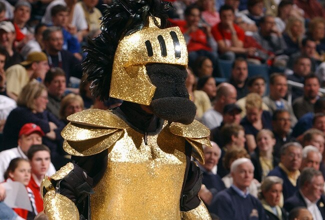 MILWAUKEE - MARCH 19:  The Central Florida Golden Knights mascot entertains the crowd during the first round game of the NCAA Division I Men's Basketball Tournament against the Pittsburgh Panthers at Bradley Center on March 19, 2004 in Milwaukee, Wisconsin. Pittsburgh defeated Central Florida 53-44. (Photo by Jonathan Daniel/Getty Images)