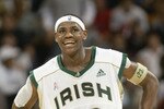 LOS ANGELES - JANUARY 4:  LeBron James #23 of St. Vincent-St. Mary's High School smiles during the closing minutes of the Ninth Pangos Dream Classic game against Mater Dei High School at Pauley Pavilion on the UCLA campus on January 4, 2003 in Los Angeles, California.   (Photo by Stephen Dunn/Getty Images)