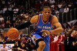 LOS ANGELES - NOVEMBER 3: Russell Westbrook #0 of the Oklahoma City Thunder drives against the Los Angeles Clippers at Staples Center on November 3, 2010 in Los Angeles, California.  NOTE TO USER: User expressly acknowledges and agrees that, by downloading and or using this photograph, User is consenting to the terms and conditions of the Getty Images License Agreement. (Photo by Stephen Dunn/Getty Images)