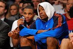 LOS ANGELES, CA - APRIL 27:  (L-R) Russell Westbrook #0 and Kevin Durant #35 of the Oklahoma City Thunder sit on the bench late in the fourth quarter while taking on the Los Angeles Lakers during Game Five of the Western Conference Quarterfinals of the 2010 NBA Playoffs at Staples Center on April 27, 2010 in Los Angeles, California.  (Photo by Kevork Djansezian/Getty Images)
