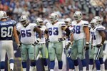 IRVING, TX - AUGUST 9:  Andre Gurode #65 ,Kyle Kosier #63 and Doug Free #68 of the Dallas Cowboys walk to the line during the preseason game against the Indianapolis Colts at Texas Stadium on August 9, 2007 in Irving, Texas. (Photo by Ronald Martinez/Getty Images)