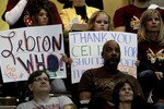 CLEVELAND - OCTOBER 27:  Fans of the Cleveland Cavaliers hold up signs expressing their thoughts about LeBron James while playing the Boston Celtics at Quicken Loans Arena on October 27, 2010 in Cleveland, Ohio.  (Photo by Gregory Shamus/Getty Images)