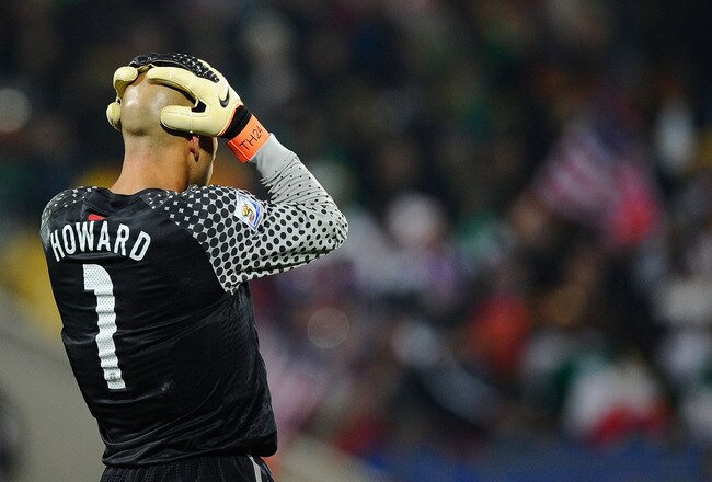 RUSTENBURG, SOUTH AFRICA - JUNE 26: Goalkeeper Tim Howard of the United States holds his head after an extra time goal by Asamoah Gyan of Ghana during the 2010 FIFA World Cup South Africa Round of Sixteen match between USA and Ghana at Royal Bafokeng Stadium on June 26, 2010 in Rustenburg, South Africa.  (Photo by Kevork Djansezian/Getty Images)