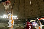 ATLANTA - MARCH 15:  Wayne Chism #4 of Tennessee Volunteers dunks the ball against the Arkansas Razorbacks during the SEC Men's Basketball tournament on March 15, 2008 at Alexander Memorial Coliseum, on the campus of Georgia Tech, in Atlanta Georia. The Razorbacks defeated the Volunteers 92-91.    Yesterday's games were postponed and changed venue after severe weather damaged the Georgia Dome.  (Photo by Chris Graythen/Getty Images)