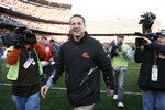CLEVELAND - NOVEMBER 07:  Head coach Eric Mangini of the Cleveland Browns leaves the field after their game against the New England Patriots at Cleveland Browns Stadium on November 7, 2010 in Cleveland, Ohio.  (Photo by Matt Sullivan/Getty Images)