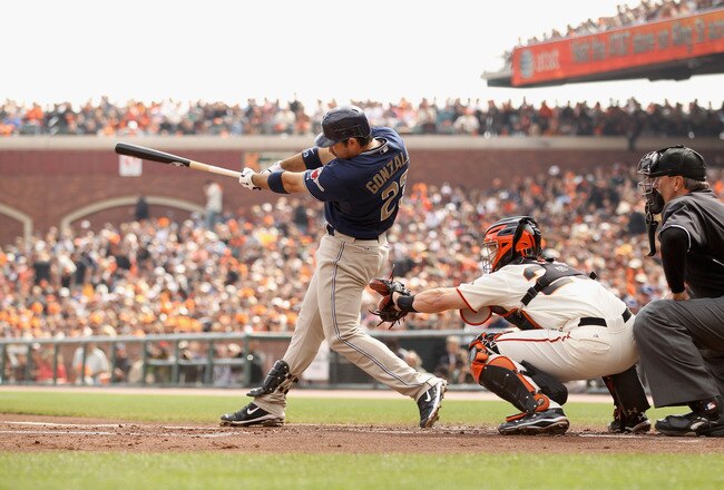 SAN FRANCISCO - OCTOBER 03:  Adrian Gonzalez #23 of the San Diego Padres bats against the San Francisco Giants at AT&T Park on October 3, 2010 in San Francisco, California.  (Photo by Ezra Shaw/Getty Images)