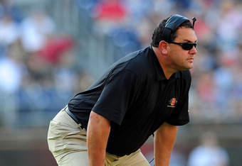 SAN DIEGO - OCTOBER 17:  Head Coach Brady Hoke of San Diego State Aztecs watches his players as they play BYU Cougars at Qualcomm Stadium on October 17, 2009 in San Diego, California.  (Photo by Jacob de Golish/Getty Images)