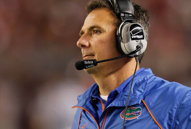 TUSCALOOSA, AL - OCTOBER 02:  Head coach Urban Meyer of the Florida Gators against the Alabama Crimson Tide at Bryant-Denny Stadium on October 2, 2010 in Tuscaloosa, Alabama.  (Photo by Kevin C. Cox/Getty Images)