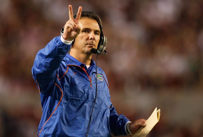 TUSCALOOSA, AL - OCTOBER 02:  Head coach Urban Meyer of the Florida Gators against the Alabama Crimson Tide at Bryant-Denny Stadium on October 2, 2010 in Tuscaloosa, Alabama.  (Photo by Kevin C. Cox/Getty Images)