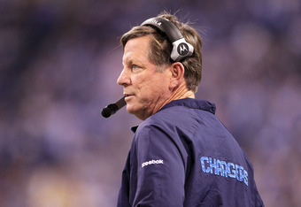 INDIANAPOLIS - NOVEMBER 28: Norv Turner the Head Coach of the San Diego Chargers watches play during the NFL game against the Indianapolis Colts at Lucas Oil Stadium on November 28, 2010 in Indianapolis, Indiana.  (Photo by Andy Lyons/Getty Images)